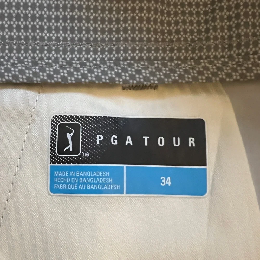 PGA Tour Shorts Mens 34 Gray White Check Plaid‎ Preppy Casual Golf Sportswear